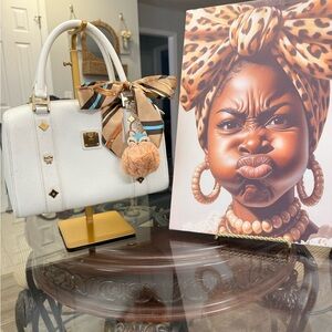 MCM 3fer White Handbag with Gold Accent